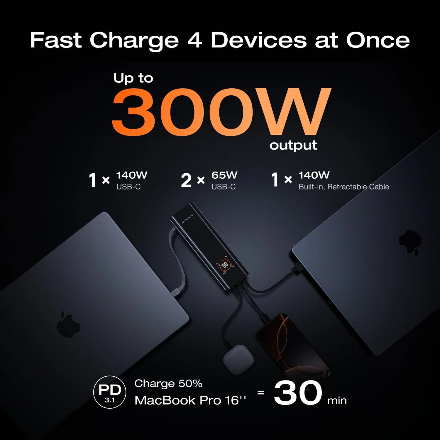 EcoFlow RAPID Pro Power Bank (27,650mAh, 300W, 140W Built-in Cable) - Image 2